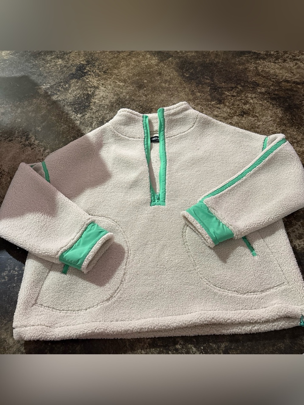 Women's Cream Sherpa Pullover with Mint Trim